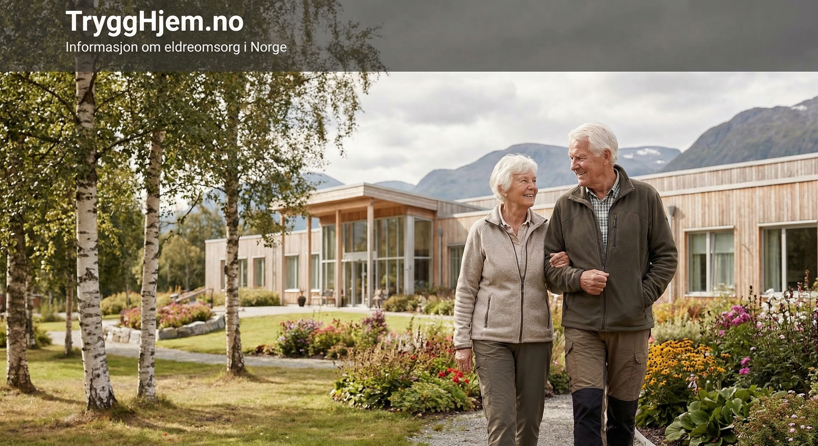 Eldre person og pårørende i samtale hjemme